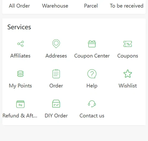 LoveGoBuy account services including Order, Help, Refund and Contact us