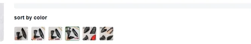 A row of small product thumbnails under the label sort by color, each showing a different variant of the same shoe